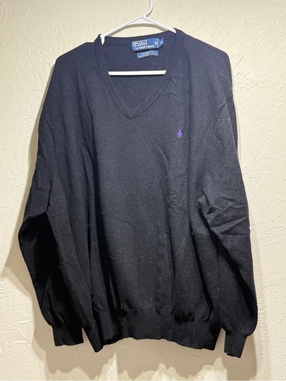 Polo Ralph Lauren Black Merino Wool V-Neck Sweater Size 4XB